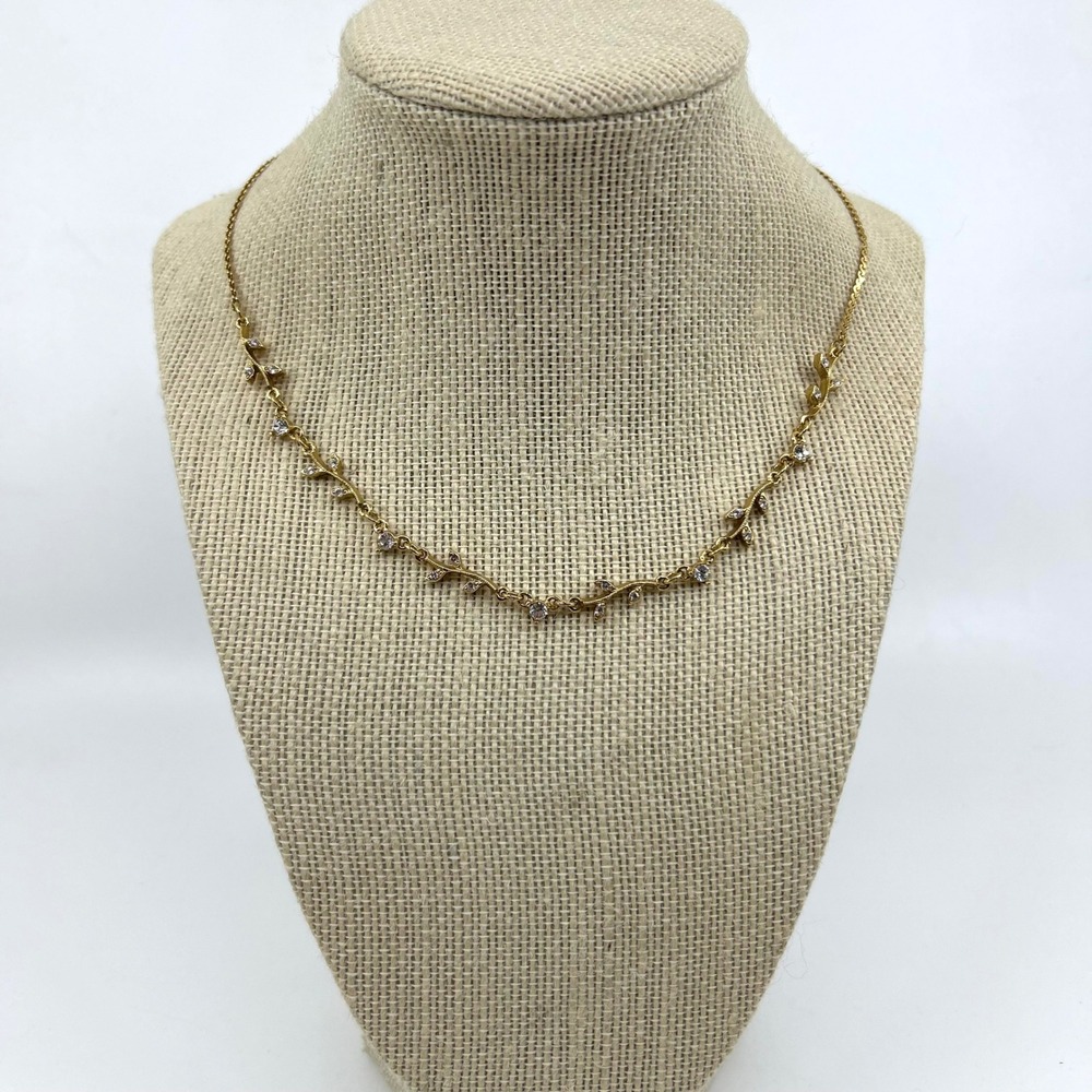 Vintage Style Gold Tone Leaf Rhinestone Collar 1928 Necklace